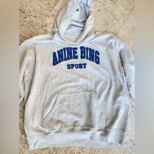 Anine Bing Sport Light Gray Hoodie with Blue Text